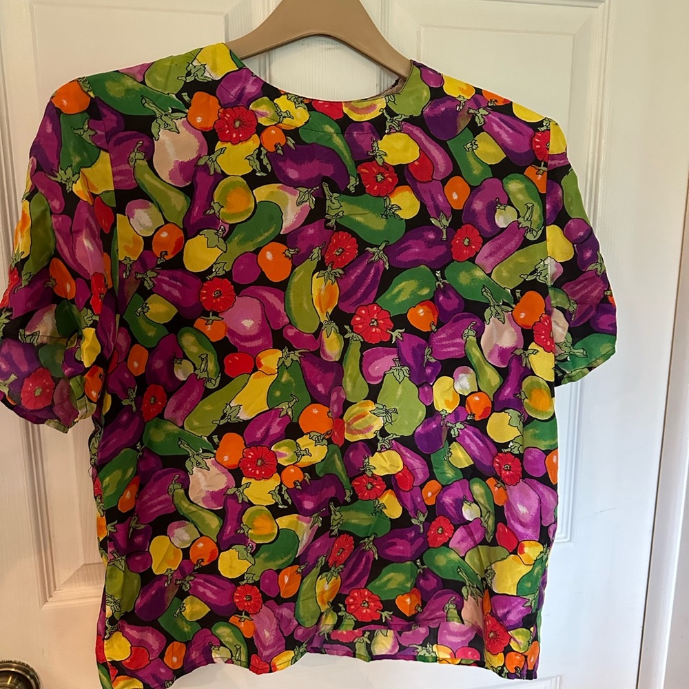 Vibrant Multi-Color Floral & Fruit Print Blouse